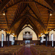 The full glory of the Gothic Revival interior aisle, building, ceiling, chapel, church, place of worship, brown