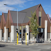 Knox Church was clad in standing seam copper architecture, building, commercial building, facade, house, mixed use, neighbourhood, property, real estate, residential area, gray, teal