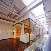 The glass box annex in the Spark Architects architecture, ceiling, daylighting, interior design, lobby, real estate, tourist attraction, gray