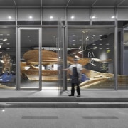 The centrepiece of Raw restaurant in Taipei is display window, glass, window, gray, black