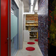 Bright colour and a touch of pizzazz in architecture, ceiling, interior design, lobby, gray, red