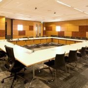 The Ministry of Justice Specialist Courts in Auckland,remodelled conference hall, flooring, function hall, interior design, table, orange, brown
