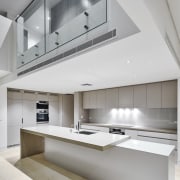 This new house built by Starr Constructions features architecture, ceiling, daylighting, house, interior design, kitchen, product design, real estate, gray