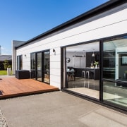 The use of prefabricated technologies can speed up architecture, door, house, real estate, window, gray