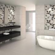 Tile Trends imports tiles from all corners of bathroom, ceramic, floor, flooring, interior design, product design, room, tap, tile, wall, gray