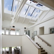 Timberworld provided all lining and insulation for this architecture, ceiling, daylighting, handrail, home, house, interior design, loft, product design, stairs, window, gray