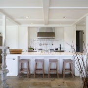 This entertainers kitchen has an engineered stone benchtop ceiling, countertop, cuisine classique, dining room, estate, floor, flooring, interior design, kitchen, real estate, room, table, gray