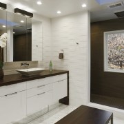 Room with a view  this elegant bathroom bathroom, cabinetry, countertop, home, interior design, kitchen, real estate, room, sink, gray, brown