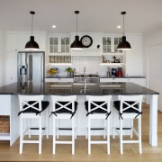 At your service  everything is immediately to chair, countertop, cuisine classique, dining room, furniture, interior design, kitchen, room, table, gray