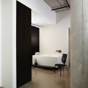 This bathroom refit by designer Jodi Gillespie complements architecture, ceiling, floor, flooring, interior design, loft, product design, gray