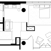 This master suite by Jodi Gillespie Design combines angle, architecture, area, black and white, design, diagram, drawing, floor plan, font, furniture, line, monochrome, pattern, plan, product, product design, square, structure, text, white