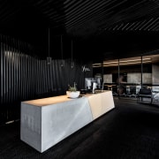 Rugged with a touch of residential  black architecture, interior design, lobby, black