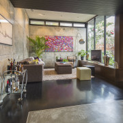 This North Perth renovation by Arc seven.1 took interior design, living room, lobby, gray, black