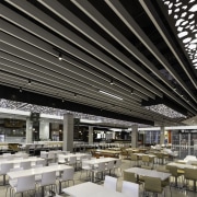 A feature fin louvre ceiling by LouvreTec graces ceiling, daylighting, interior design, gray, black