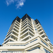 Angular balconies give Hopetoun Residences its individual architectural architecture, building, commercial building, condominium, corporate headquarters, daylighting, daytime, estate, facade, landmark, metropolitan area, real estate, residential area, sky, tower block, blue, white