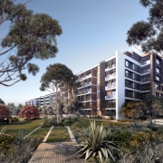 This rendition is of Canopy Apartments, nearing completion, apartment, architecture, arecales, building, condominium, estate, facade, home, house, mixed use, neighbourhood, property, real estate, residential area, tree, black