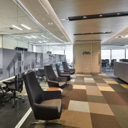 Black and white photography of clients projects decorate ceiling, floor, flooring, interior design, lobby, office, gray