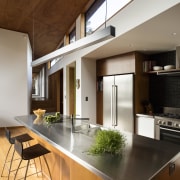 In this new home and kitchen project, the architecture, cabinetry, countertop, cuisine classique, daylighting, house, interior design, kitchen, loft, real estate, brown