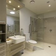Modern bathrooms, with state-of-the-art showers, non-slip surfaces and bathroom, home, interior design, property, real estate, room, sink, brown
