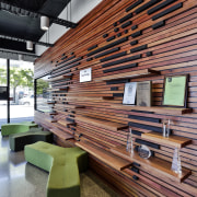 The reception at the Kathmandu headquarters in Christchurch architecture, furniture, interior design, wood, red