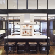 This homes entertaining kitchen is a fully equipped, architecture, interior design, lobby, black, white