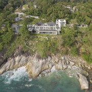 This extensive villa includes a clifftop frontage with bay, cliff, coast, coastal and oceanic landforms, cove, escarpment, geological phenomenon, hill station, nature reserve, promontory, real estate, terrain, water resources, brown