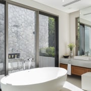 This master bathroom gives the option of showering bathroom, home, interior design, window, gray