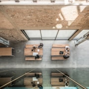 The Warren &amp; Mahoney cafe spills out into architecture, ceiling, daylighting, floor, interior design, tourist attraction, wood, gray