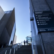 The Crossing stands at the heart of the architecture, building, daylighting, daytime, line, metropolitan area, reflection, sky, skyscraper, structure, technology, blue