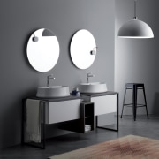 The Sharp basin range suits a wide range bathroom, bathroom accessory, bathroom cabinet, bathroom sink, black and white, furniture, interior design, light fixture, monochrome, plumbing fixture, product design, sink, still life photography, table, tap, gray, black