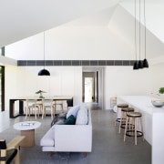 Two oversized dormers in the roofline flood light architecture, ceiling, house, interior design, table, white