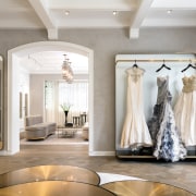 For the new House of Grace Chen base, boutique, bridal clothing, bride, ceiling, dress, floor, flooring, gown, home, interior design, lobby, room, wedding, wedding dress, gray