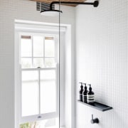 A space-hogging tub was removed in this studio ceiling, daylighting, floor, interior design, light fixture, lighting, product design, tap, window, white