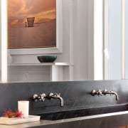 The top of this double vanity is in bathroom, countertop, floor, flooring, interior design, room, sink, tap, wall, white