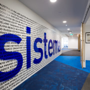 Where am I? Colourful, wall-height signage leaves you blue, interior design, wall, gray