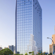 The 110m-high office tower at Shekou Gateway One architecture, building, city, cityscape, commercial building, condominium, corporate headquarters, daytime, downtown, facade, headquarters, landmark, metropolis, metropolitan area, mixed use, neighbourhood, reflection, residential area, sky, skyline, skyscraper, tower, tower block, urban area, teal