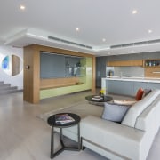 This pool kitchen started life as a bar floor, interior design, living room, real estate, gray