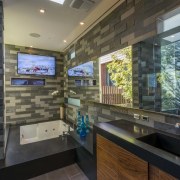 Light spills into this new master ensuite through interior design, real estate, black, gray