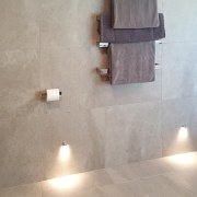 An elegant, functional custom-designed bathroom by Five floor, flooring, lighting, plumbing fixture, tap, tile, wall, gray