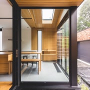 An extension at the back of this 1930s architecture, door, floor, house, window