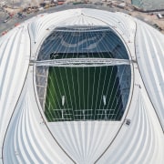A bird's eye view of the high-tech, high-profile aerospace engineering, daylighting, grass, infrastructure, sport venue, stadium, vehicle, white, gray