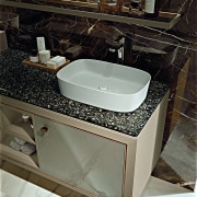 The suspended vanity unit with double sink features 