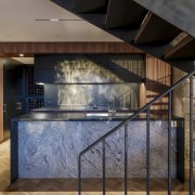 The island features a front panel made of 