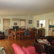 08 Step Down House Before - ceiling | ceiling, floor, flooring, hardwood, home, house, interior design, living room, property, real estate, room, brown