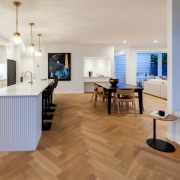 Kitchen island with its distinctive stripped livery. 