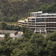 Designed by Bonham Architecture and Interiors this hotel architecture, hotel, China, bird's-eye view, building, city, condominium, hill station, landscape, mixed-use, property, real estate, residential area, urban design, black, brown