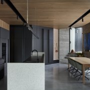 The kitchen and dining area, with the home's 