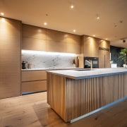 The show kitchen reflects high quality finishes, fixtures 