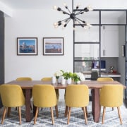 Dining Room and office alcove with custom blackened building, ceiling, chair, dining room, floor, furniture, home, house, interior design, kitchen & dining room table, living room, material property, property, real estate, room, table, yellow, white