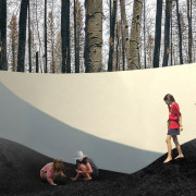 "Dirt ground": This installation is a terrain de architecture, art, design, plant, tourist attraction, tree, visual arts, wall, woody plant, white, black, gray